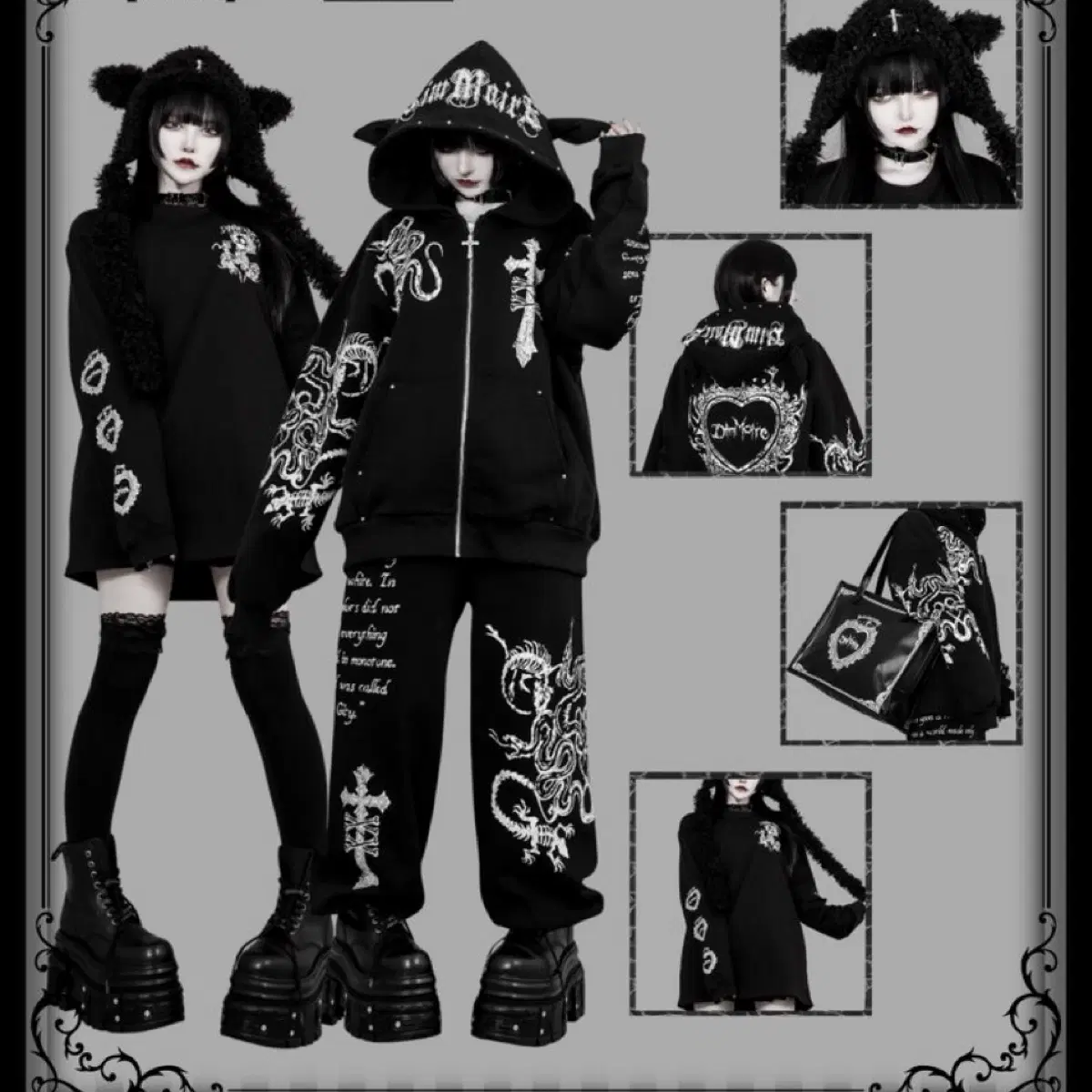 DimMoire Evil Catパーカー グレー Dimmoire Evil Cat Hooded Zip-up Black | Bunjang Global
